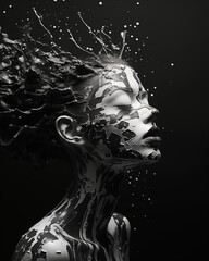 Artistic portrait of a woman with explosion above her head. beauty fashion concept