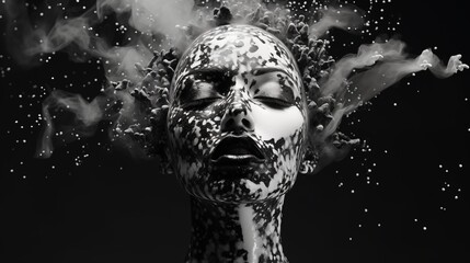 Artistic portrait of a woman with explosion above her head. beauty fashion concept - obrazy, fototapety, plakaty