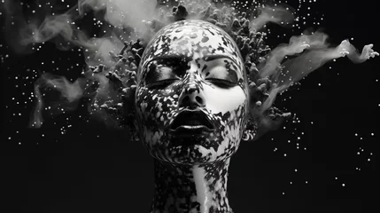 Rolgordijnen Artistic portrait of a woman with explosion above her head. beauty fashion concept © Spyrydon