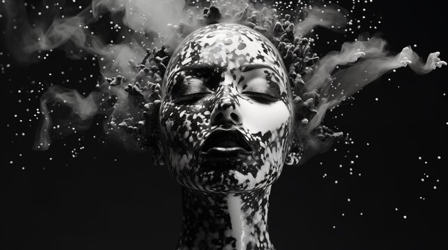 Fototapeta Artistic portrait of a woman with explosion above her head. beauty fashion concept