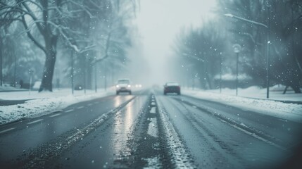 snowy road Make the road slippery. Slowdown in adverse weather conditions to maintain control of your vehicle.