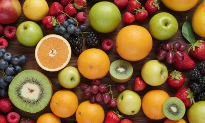 Naklejka na ściany i meble Fresh ripe colorful fruits rich in vitamins, healthy food