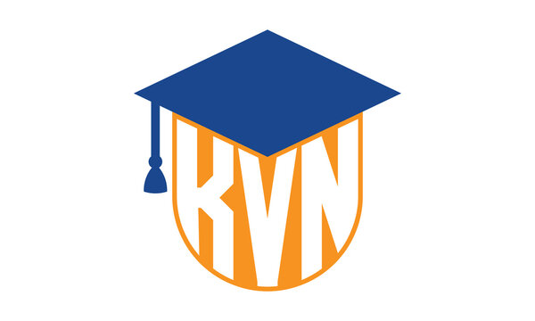 KVN initial letter academic logo design vector template. school college logo, university logo, graduation cap logo, institute logo, educational logo, library logo, teaching logo, book shop, varsity