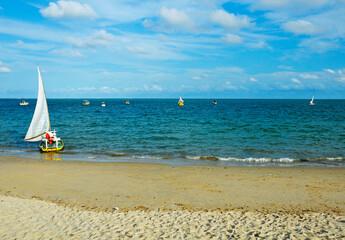 Pajuçara Beach, in the urban area of Maceió, famous for its clear waters, coconut palms and rafts...