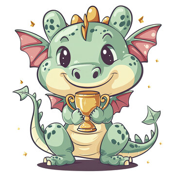 Dragon Holding Gold Trophy, Isolated Transparent Background Images