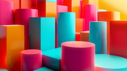 Abstract composition of 3D shapes on vivid background