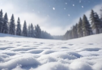 Fototapeta premium Close-up view of snowflakes on the ground with snowfall and a desert in the background during daytime