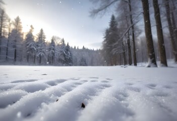 Obraz premium Close-up view of snowflakes on the ground with snowfall and a desert in the background during daytime