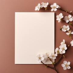 Invitation card,  white cherry blossom