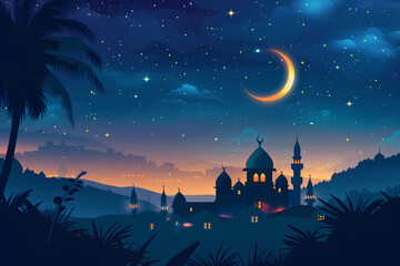 House with night and star ramadan background