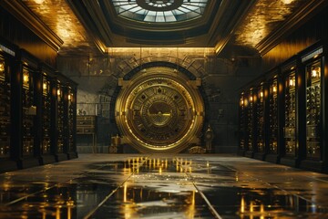 Obraz premium Room with large bank safe with a golden door 