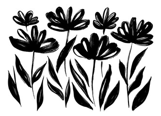 Flowers hand drawn vector. Brush pattern - 758919353