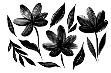 Flowers hand drawn vector. Brush pattern - 758919580
