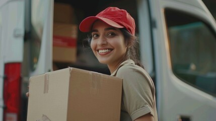 Portrait of a delivery person at a courier service