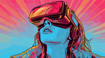 Vector illustration of a girl in virtual reality glasses. Vector illustration.