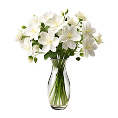 Isolated vase, white flowers, soft shadow, transparent background. 