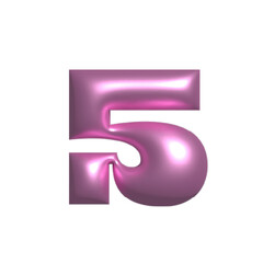 Pink shiny metal reflective number 6 3D illustration