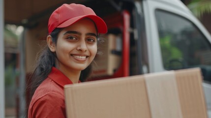 Portrait of a delivery person at a courier service