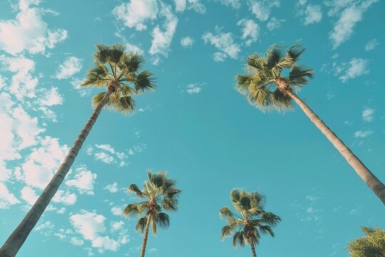 Tropical palm trees on blue sky background 