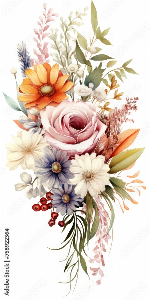 Poster generative ai a carefully arranged bouquet showcasing a mix of exotic and traditional flowers on a c