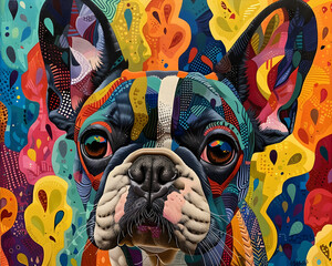 Colorful Abstract French Bulldog Painting