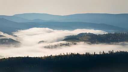 Naklejka premium Foggy mountain landscape. Carpathian mountains
