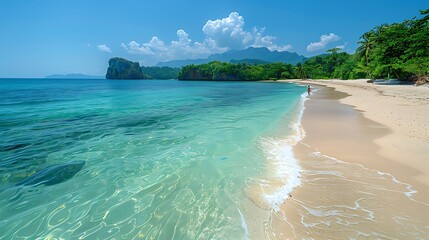 Beautiful beach view with calm sea and blue sky, tropical beach vocation holiday summer time