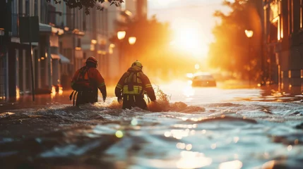 Foto op Plexiglas Rescue Efforts in Flooded Streets Brave Teams Save Lives Amidst Rising Waters. © พงศ์พล วันดี