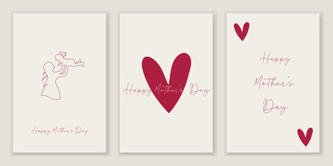 Set of Mother's day concept template, background. Card, poster, cover set. Modern design trendy minimal typography. Vector Illustration.