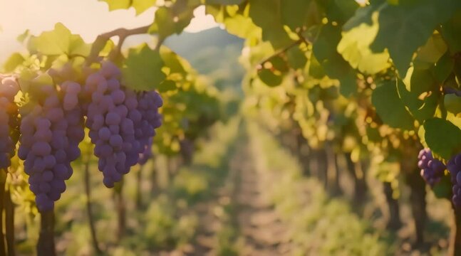 3d ripe grape vineyard, ready to harvest