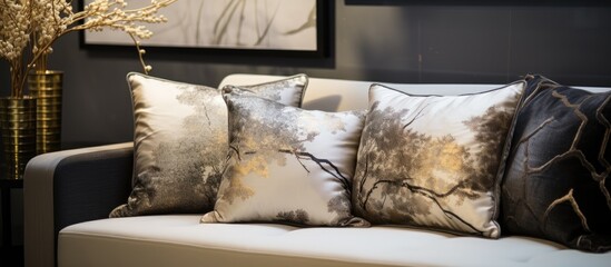 Elegant pillow decor on a living room couch