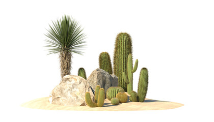Desert garden on transparent background, PNG file, 3d render © lifeoflinescnx