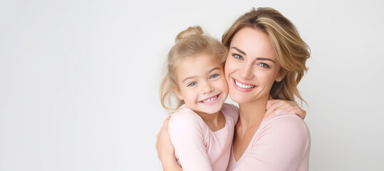 A Mother's day ,studio shot of happy and daughter hug together with love