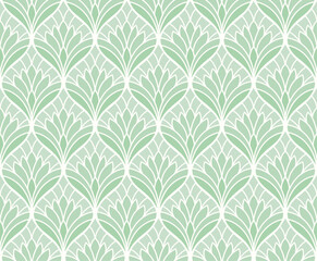 Damask organic leaves seamless pattern. Vector retro style background print. Decorative flower texture. - 758928372