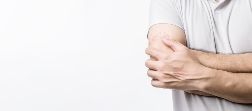 Man touch his elbow with muscle pain and infect and bone hurt