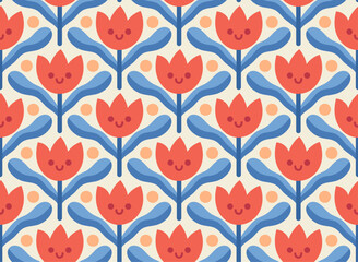 Cute seamless art deco pattern. Modern abstract vector background. Geometric floral texture. - 758929584