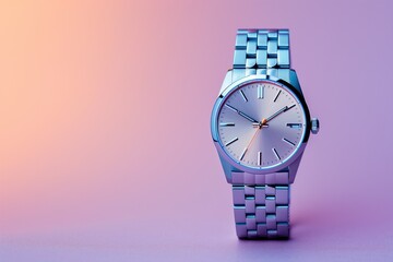 A classic watch against a soft peach to lavender pastel gradient, highlighting simplicity amidst...