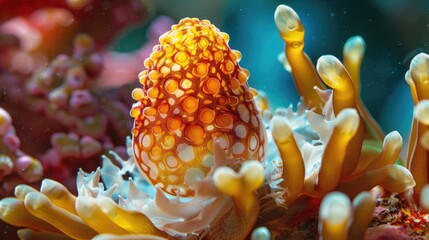 Close up of a sea anemone on a coral reef. Perfect for marine life illustrations