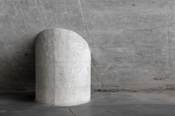 Empty gray concrete interior with round pillar, abstract photo