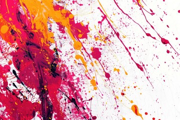 Close up of a painting with red and yellow paint splatters, ideal for artistic backgrounds