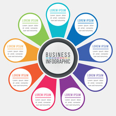 Infographics design 9 options or steps business information colored template