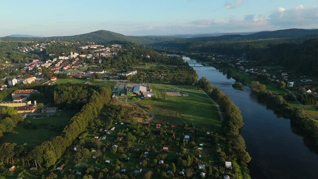 Beautiful Landscape River Mountains Lesko Aerial View Poland