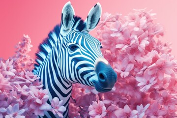 Close-up shot of a zebra in a colorful field, suitable for nature or wildlife themes