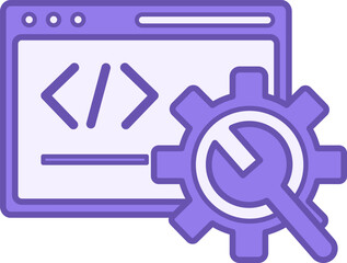 Application Development Color Icon. Vector Icon of Website, Gear, and Wrench. Programming and Coding Concept