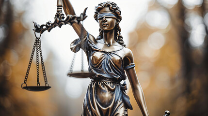 Legal law concept statue of Lady Justice with scales of justice sky background - obrazy, fototapety, plakaty