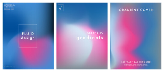 Fluid gradient posters set. Abstract liquid color vector banner. Blurred light blue, pink gradient background. Pastel colorful smooth mesh shapes. Vector soft backdrop. Modern wallpaper design