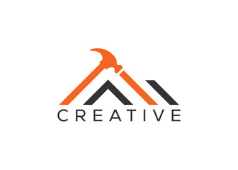 Minimal Building Construction logo vector template. Home and hammer logo