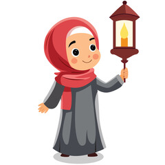 cute Muslim kids hold lantern
