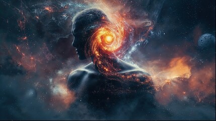 A fierce cosmic eye gazes through the fabric of space, evoking a sense of curiosity and the unknown