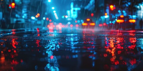 Obraz premium Urban scene with colorful lights, ideal for cityscape backgrounds